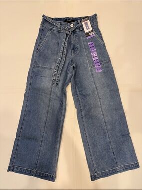 NWT Hudson Wide Leg Belted Jeans Size 4/27 Light Wash Cropped Denim Pants